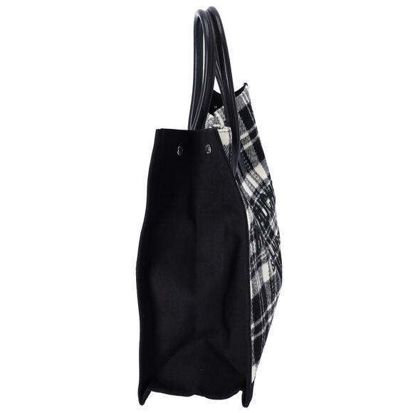 Saint Laurent Rive Gauche Tote Bag 499290 Black White Plaid Wool Leather - Picture 4 of 6
